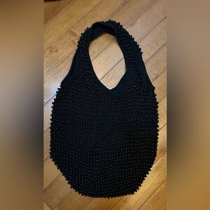 Black Beaded Tote Bag